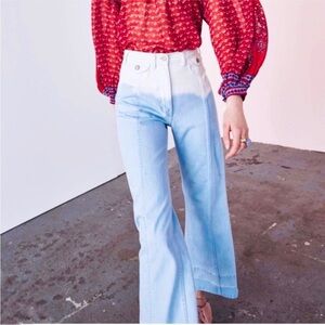 Ulla Johnson two tone 100% cotton denim straight jeans